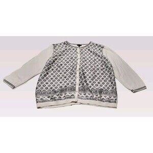 Talbots Womens XLP Petite Blouse Cream Black Cardigan Satin Front Mom Academia